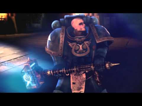 Ultramarine Proteus slaying Chaos Demon with Thunderhammer