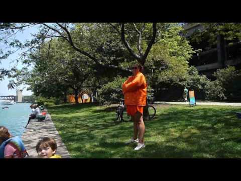 Kids fishing on the Chicago Riverwalk