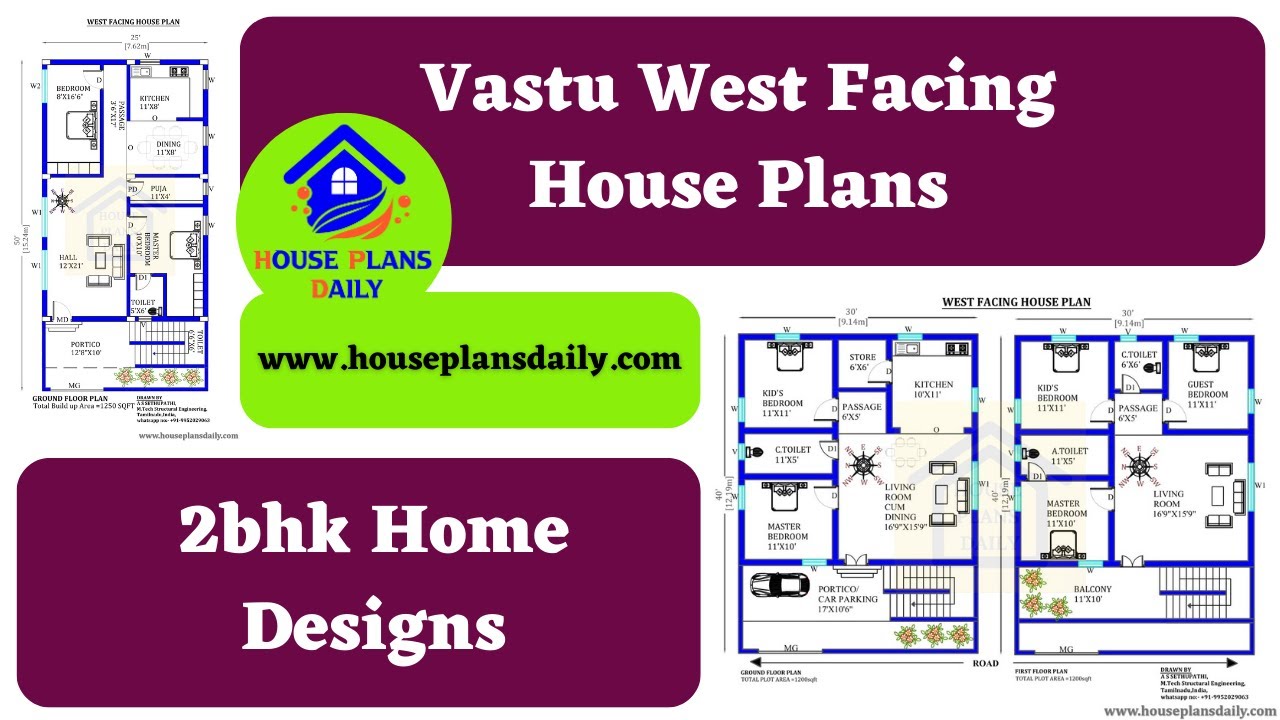 Vastu West Facing House Plans | 2bhk Home Designs