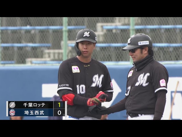 【プレシーズンマッチ】開幕に向けてバットでアピール!! マリーンズ・上田希由翔の先制タイムリー!!   2024年3月2日 埼玉西武ライオンズ 対 千葉ロッテマリーンズ