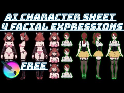 FREE you don't have to draw AI makes it for your own character sheet 3 facial expressions krita ai