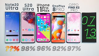 Samsung Note20 Ultra vs iPhone 11 Pro Max vs S20 Ultra vs OnePlus 8 Pro Battery Life Drain Test