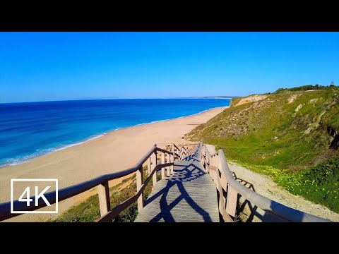 4k walking alone in paradise beach: Praia das Bicas, Portugal 🇵🇹 Ocean sound for sleep