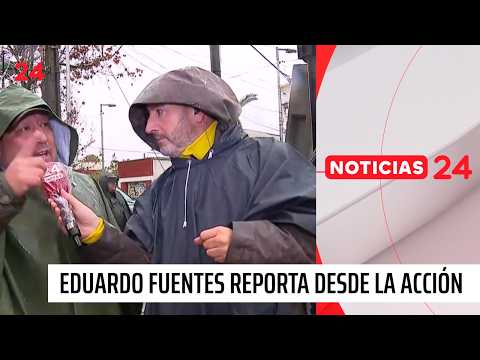 Ni el temporal lo detuvo: Eduardo Fuentes apareció completamente mojado en despacho en vivo
