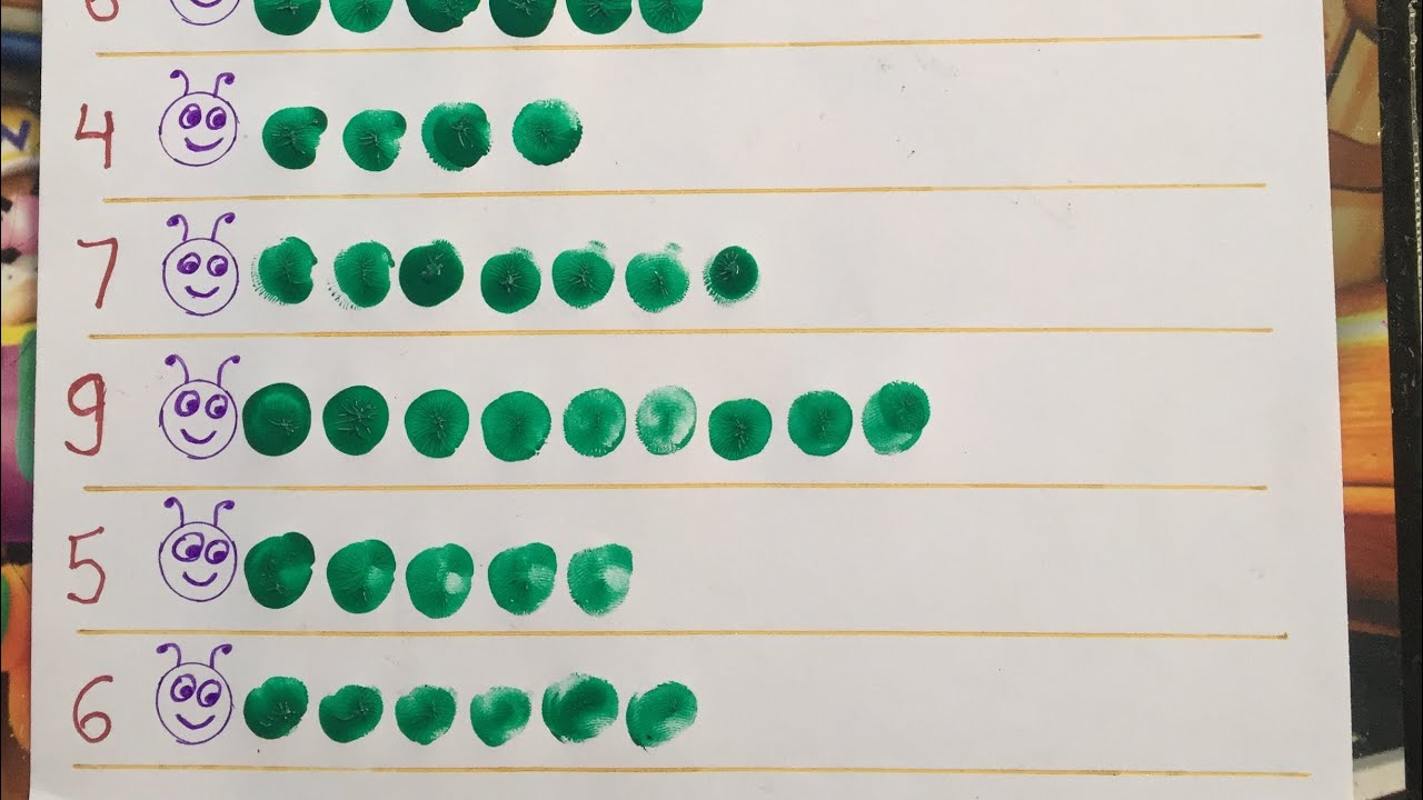 Fingerprint caterpillar counting worksheet #fingerpainting