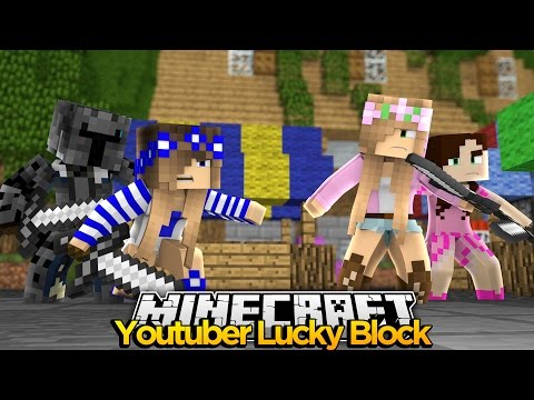 Minecraft Youtuber Lucky Block : POPULARMMOS vs GAMINGWITHJEN ! w/ Little Kelly & Little Carly!
