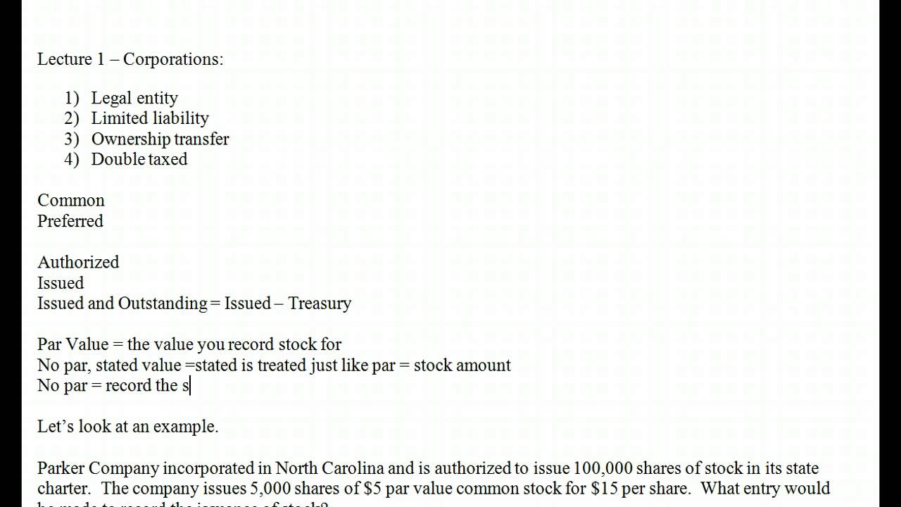 Corporations Lecture 1 - Corporations and Stock