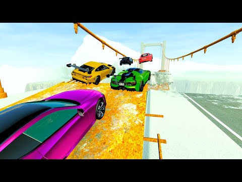 Sports Cars vs Broken Bridge: Survival Challenge in BeamNG.drive! 🚗💥🌉