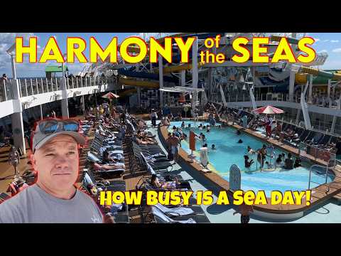 Harmony of the Seas! How Busy Are The Pools On A Sea Day! Pool Deck Tells All. 4K Ultra Video.