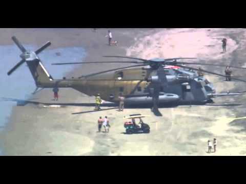 A US military helicopter makes emergency landing on the beach in Solana Beach
