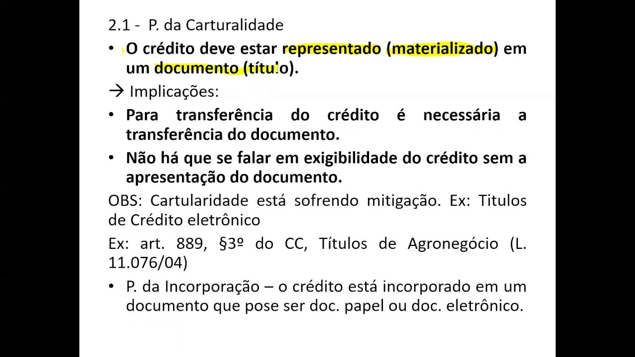 Aula- Títulos de Crédito - Conceito e Princípios: Prof. Thiago Mendes