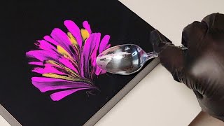 How To Use A Spoon & Napkin To Paint A Flower! Acrylic Pour Painting.