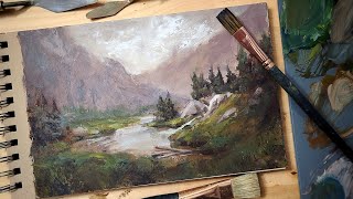 Painting a Gloomy Mountain Lake 🌲  Landscape Oil Painting Process