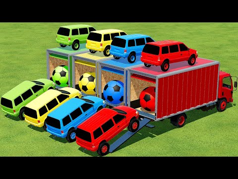TRANSPORT DODGE CARAVAN, MINI COOPER & FOOTBALL BALLS WITH ISUZU TRUCKS - Farming Simulator 22