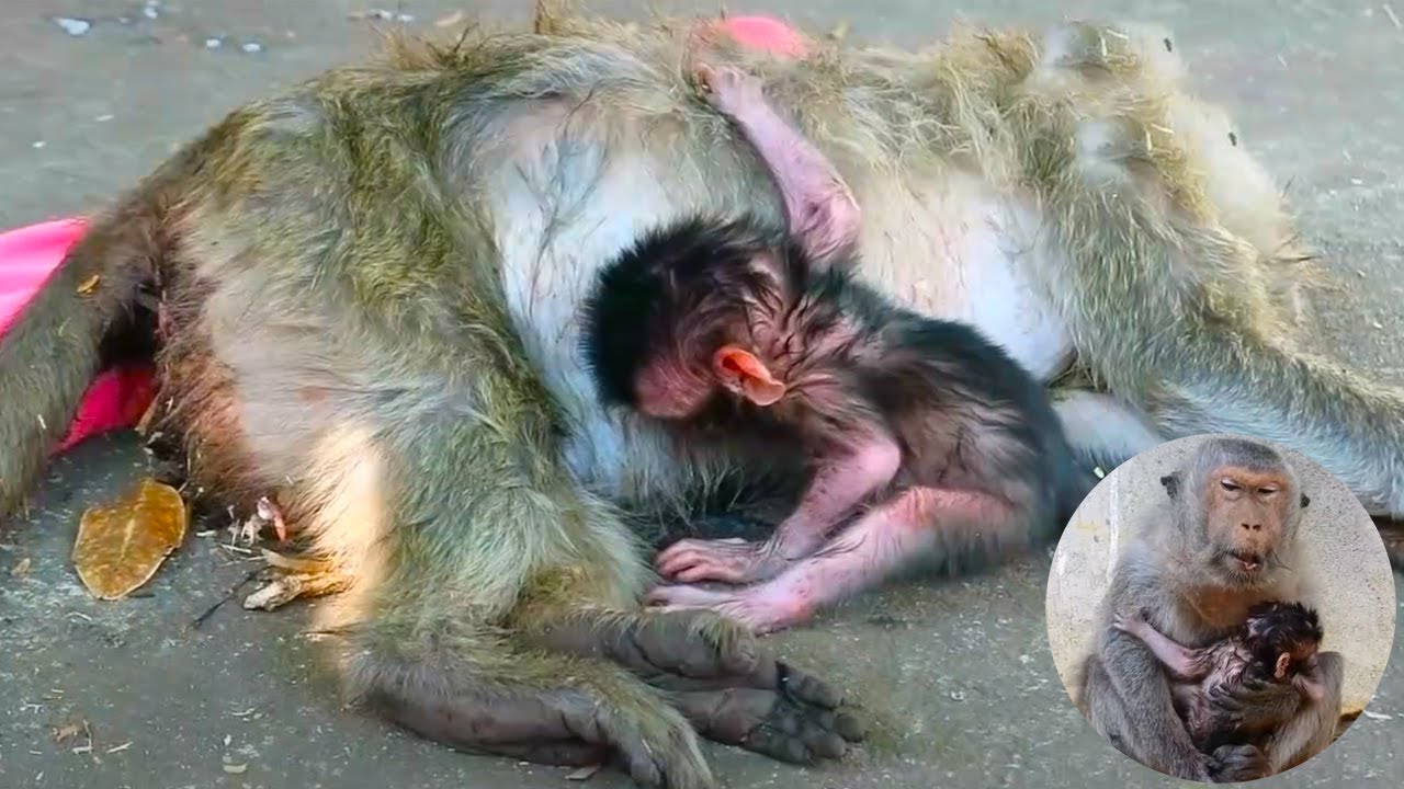 The mother monkey was too weak after giving birth to care for her baby monkey.