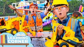 Big Excavator Digging Race! 🚧 | 📖Blippi📖 Moonbug Kids📖 Learning Corner