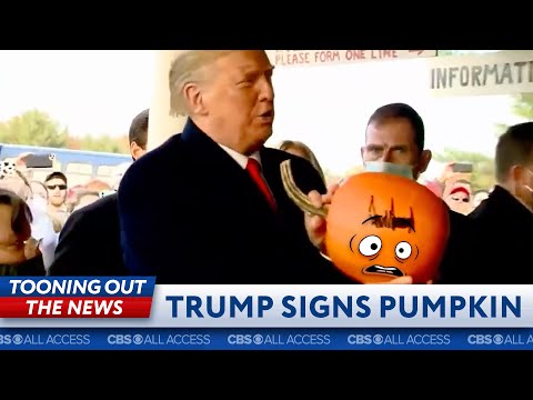 驚恐的南瓜試圖雕刻出特朗普的簽名。 (Horrified pumpkin tries to carve out Trump's signature)