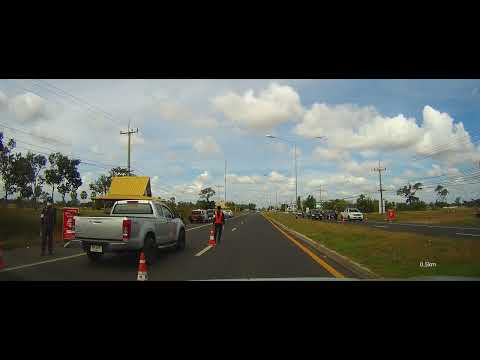 Passing Highway Police Checkpoint on road 226 from Sisaket to Surin, Northeastern Thailand