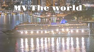 cruise ship MV The world leaving Sydney at night