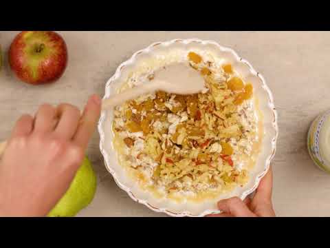 Heute in der Landküche: Bircher Müsli mit Birnen und Aprikosen