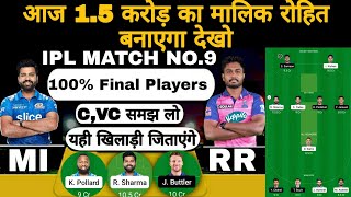 mi vs rr ipl 9th match fantasy team of today match | mi vs rr fantasy team