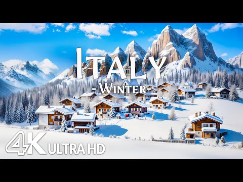 Winter in Italy 4K UHD ❄️ Snow Dusted Alps, Lakes & Charming Village Reflections | Relaxing Music