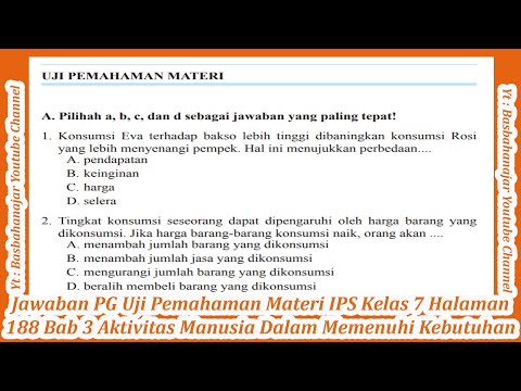 Jawaban PG Uji Pemahaman Materi IPS Kelas 7 Halaman 188 Bab 3 Aktivitas Manusia Memenuhi Kebutuhan