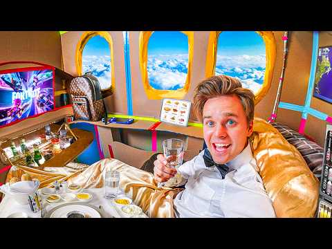 WORLDS MOST Expensive FIRST CLASS Box Fort PRIVATE JET! 24 Hour CHALLENGE!