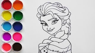 Dibujar y Colorea Elsa Frozen de Araco Iris - Dibujos Para Niños -  Learn Colors / FunKeep