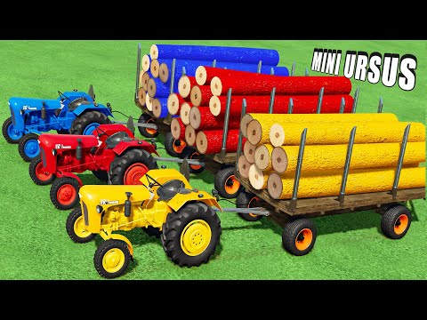 MINI URSUS TRACTORS OF COLORS! TREE LOG TRANSPORT with COLORED URSUS TRACTORS! Farming Simulator 22