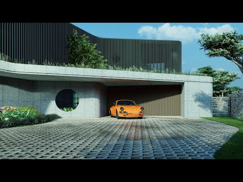 upside down home | off shutter concrete with fins | architectural animation
