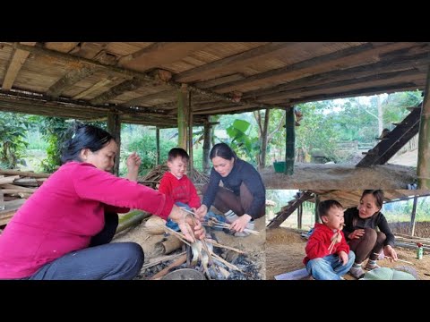 Duyen repaired the roof and then helped her mother grill fish for the baby to eat.