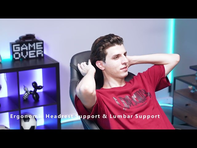 Gaming-Stuhl GTPLAYER mit Fußstütze PU-Leder Schwarz Verstellbar video