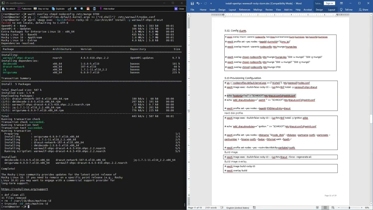 OpenHPC Rocky version 10 and Warewulf