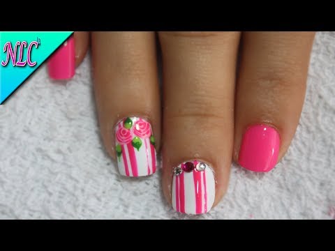 DECORACIÓN DE UÑAS ROSAS CON LÍNEAS – ROSES NAIL ART – NLC