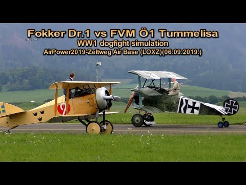 Fokker Dr.1 vs FVM Ö1 Tummelisa (WW1 dogfight simulation)-Zeltweg(LOXZ)(06.09.2019.)AirPower2019