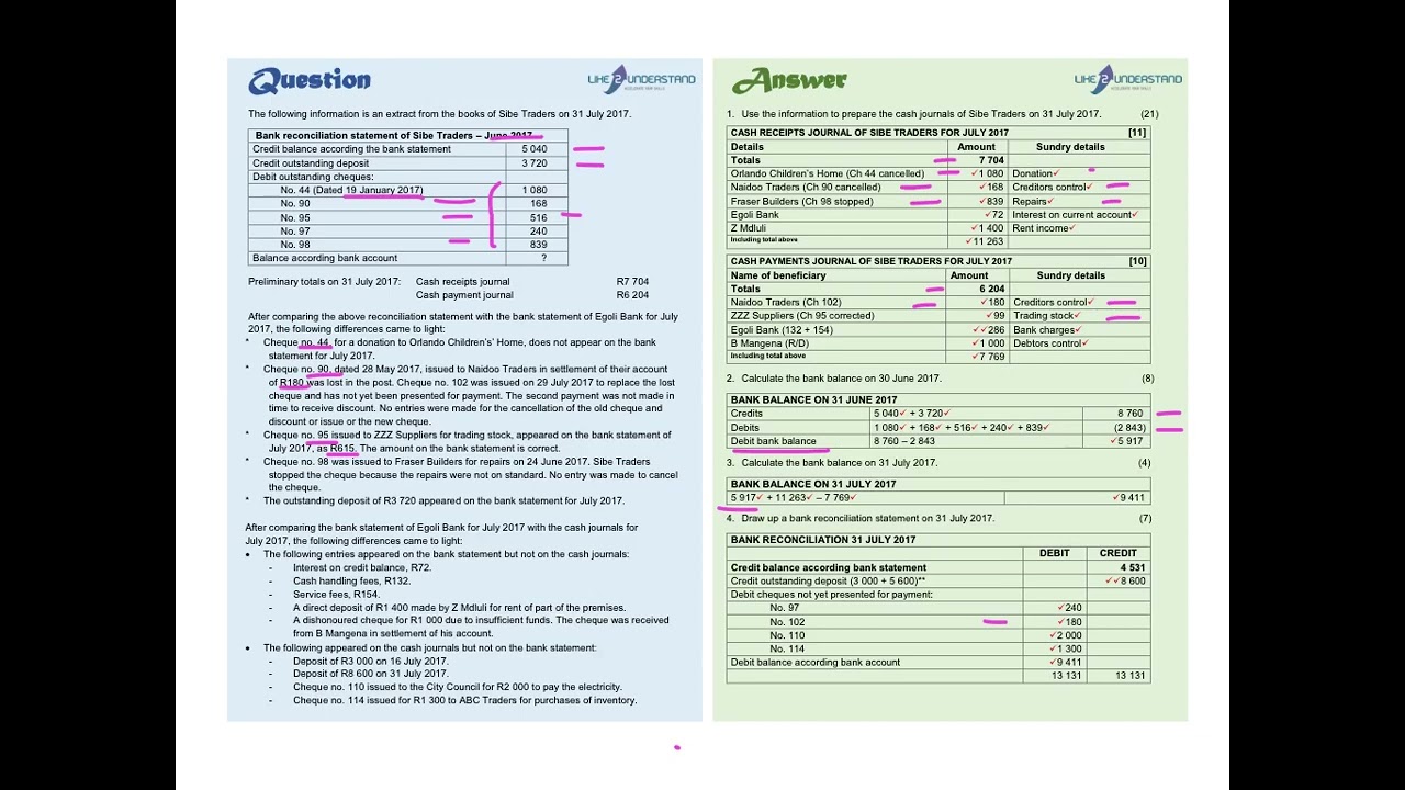 14. Bank reconciliation, cash journals and bank account