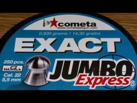Pellet Review JSB Exact Jumbo Express .22 Hatsan BT65 SB Elite Air Rifle 32 yards groups chrono