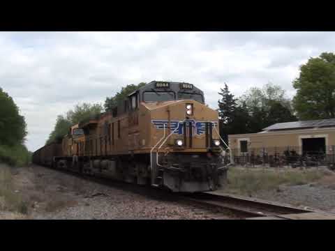 UP #8044 leads UP C-CDSA Loaded Coal with UP #6706 (Ex. CNW) Trailing. Martin City, MO 5/8/21
