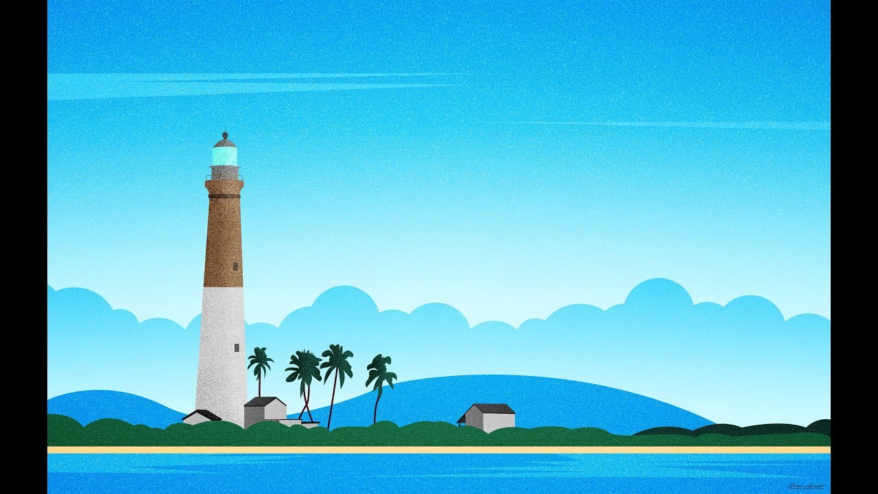 Lighthouse in USA Landscape Illustration Design in Photoshop CC & Illustrator CC