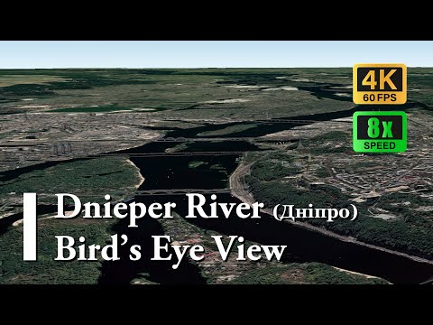 Dnieper River (Дніпро) Bird's Eye View Source to Sea - 4K - 8x Speed