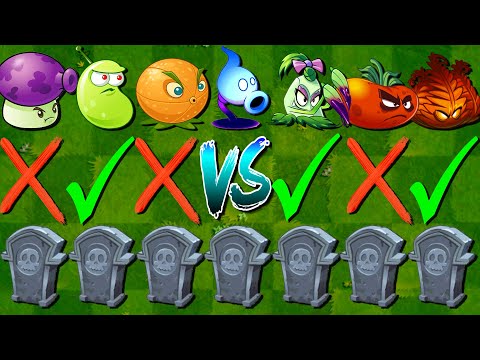 All Plants POWER-UP vs 99 Gravestones - Which Plant Will Win? - PvZ 2 Challenge