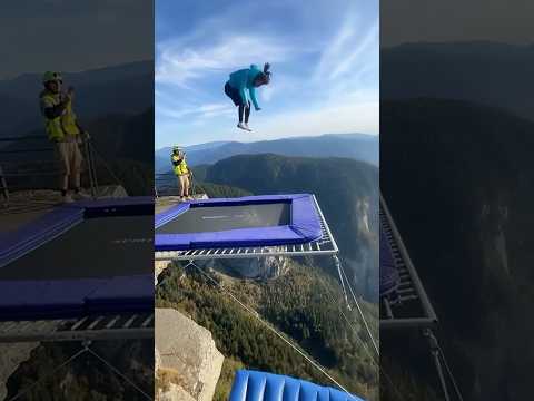 Cliff Trampoline ➜ Blue Cliff Airbag Bounce 💙 Smooth Landing! #CliffAirbag #rdswth #cliffactivity