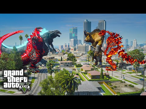 Shin Godzilla, Ultima Godzilla Vs Nuclear Skeleton Godzilla, Minotaur Epic Fight ( GTA V Mods )