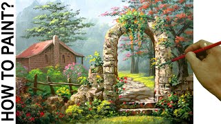 HOW TO PAINT Old Rest House with Old Brick Arch in Acrylic and Palette Knife
