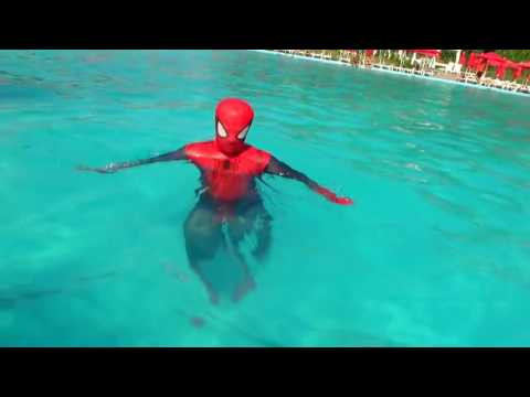 Spiderman in Swimming POOL Water Park Adventure - In Real Life - Superhero Movie DCTC