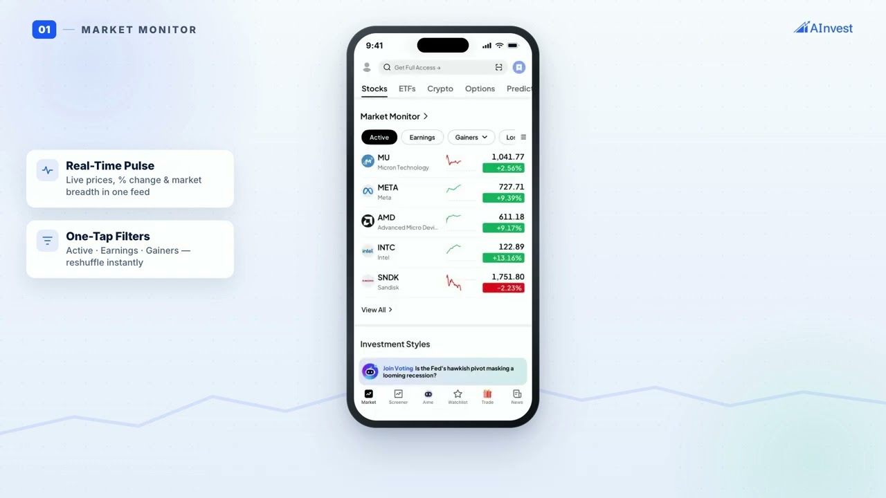 How to Track Stocks in AInvest | Market Monitor Tutorial video thumbnail