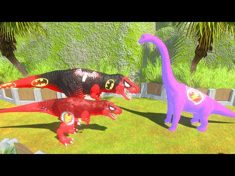 IRON MAN & BATMAN T-rex Tour Attack FLASH Brachiosaurus Death Run | AnimalRevoltBattleSimulator