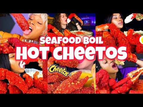 HOT CHEETOS mukbangers devouring too much iconic HOT CHEETOS SEAFOOD BOIL 😋🦐🦞🦀🔥🌶