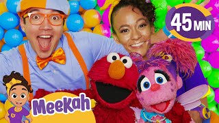 Surprise! Meekah &amp; Blippi Celebrate Elmo&#39;s Birthday! | Sesame Street and Blippi and Meekah
